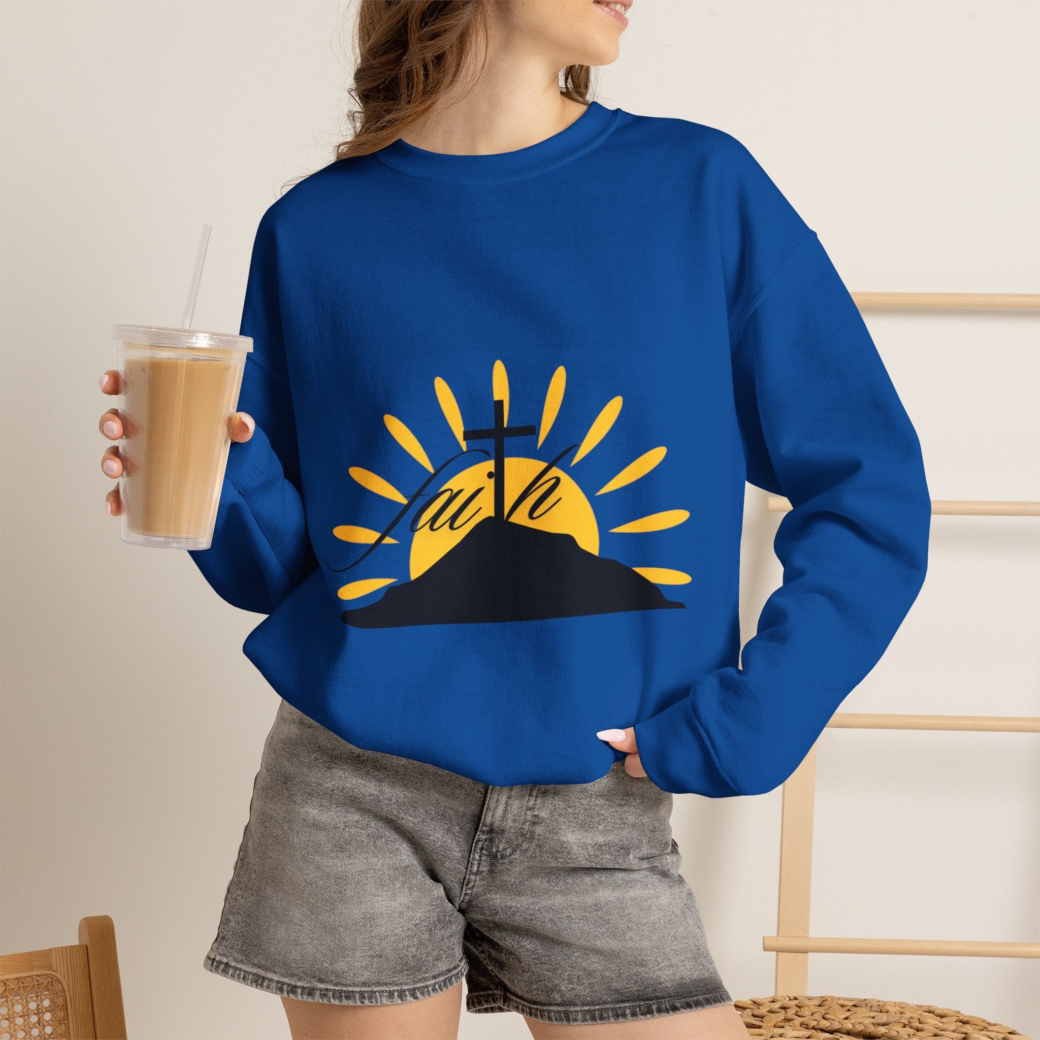 Faith Cross Sunrise - Women's Crewneck Sweatshirt