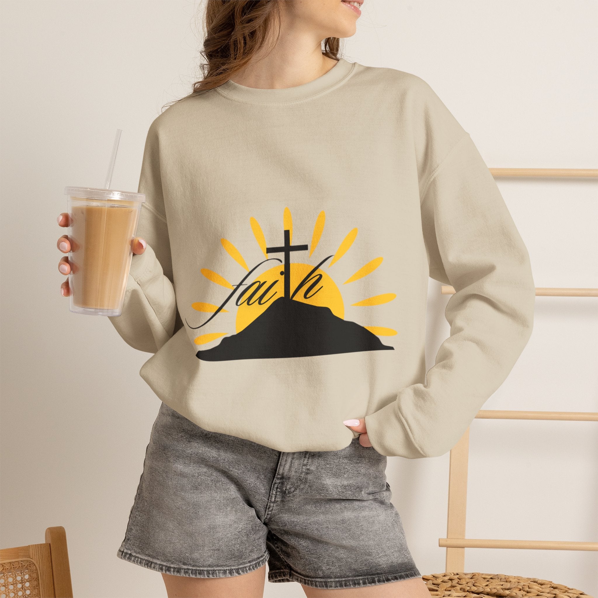 Faith Cross Sunrise - Women's Crewneck Sweatshirt