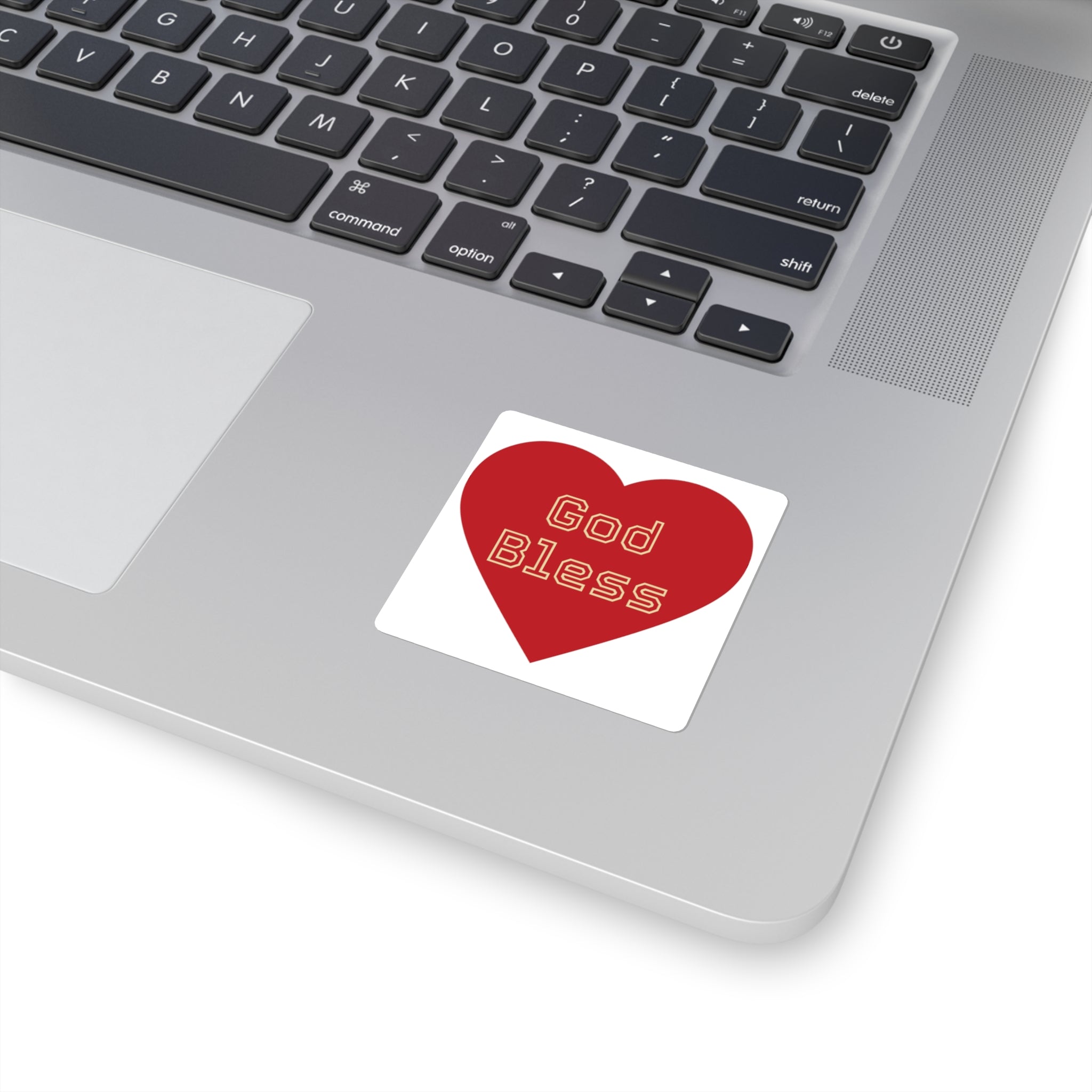 God Bless Heart Square Sticker - Faith-Inspired Red Heart Sticker for Laptops, Journals & Gifts