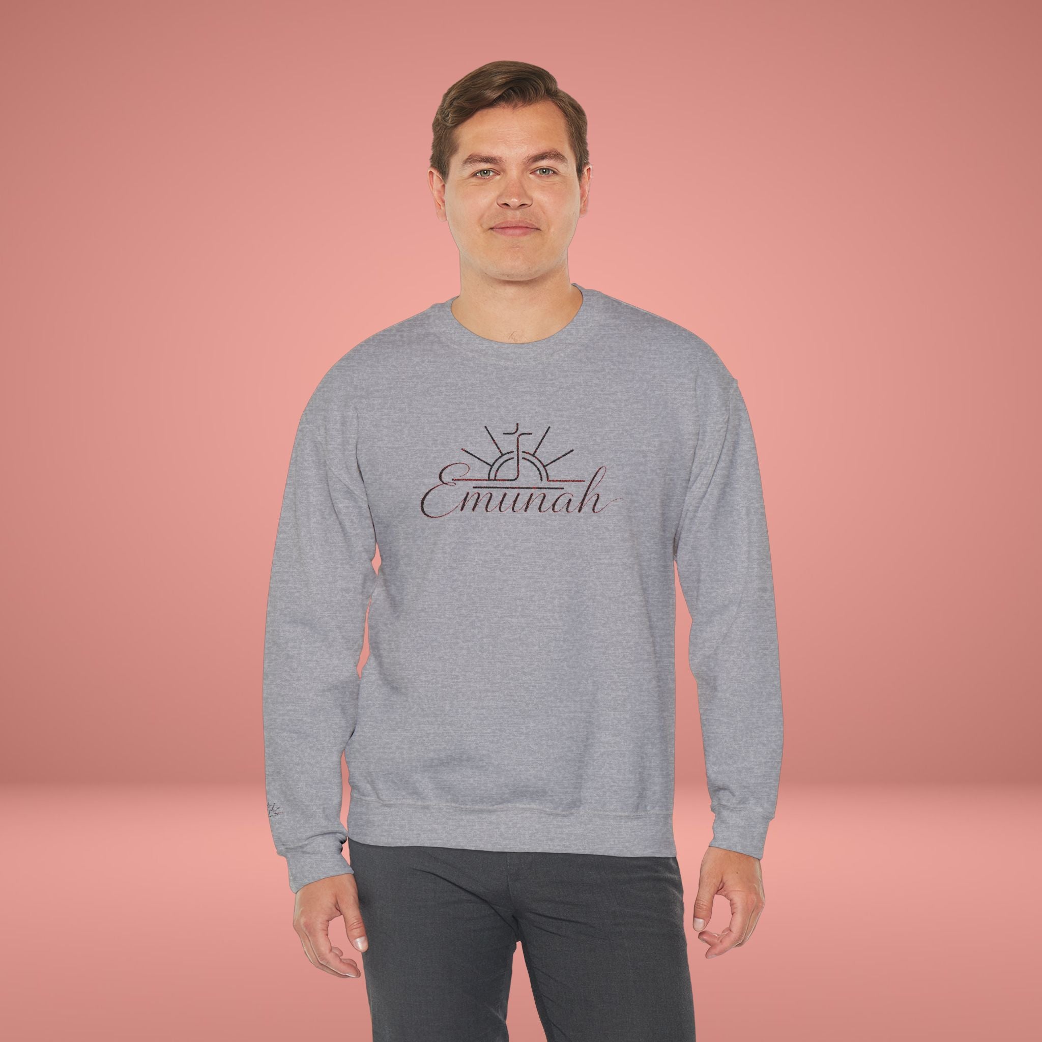 Emanah Sun Script embroidery, Cozy Neutral Pullover - Men's Crewneck Sweatshirt