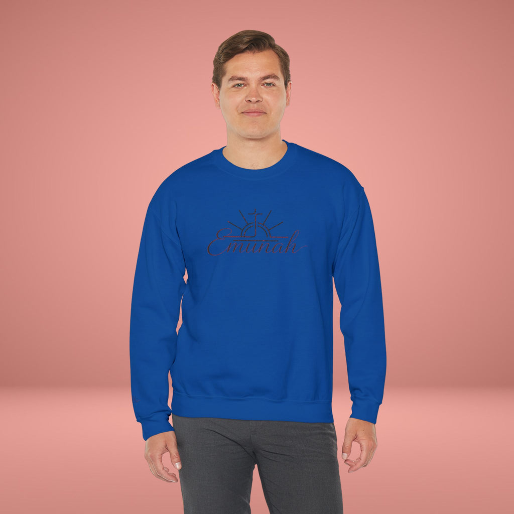 Emanah Sun Script embroidery, Cozy Neutral Pullover - Men's Crewneck Sweatshirt