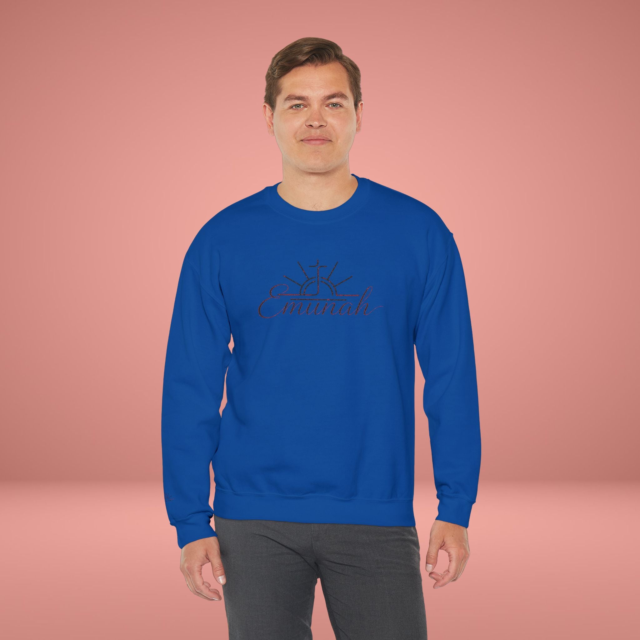 Emanah Sun Script embroidery, Cozy Neutral Pullover - Men's Crewneck Sweatshirt
