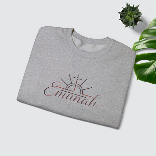 Emanah Sun Script embroidery, Cozy Neutral Pullover - Men's Crewneck Sweatshirt