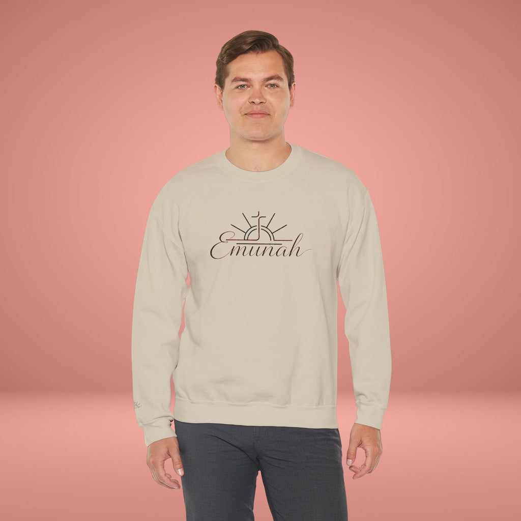 Emanah Sun Script embroidery, Cozy Neutral Pullover - Men's Crewneck Sweatshirt